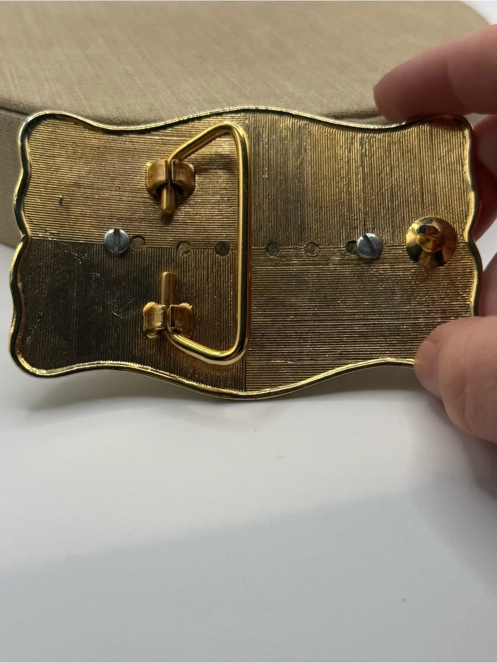 Gold-Tone Filigree Belt Buckle with Brown Agate Center